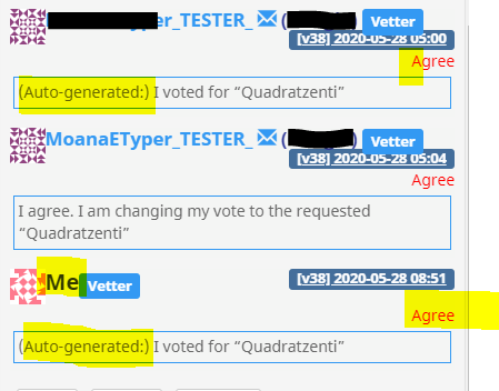Example of an automatically generated response by changing votes